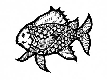 black and white illustration of a fish